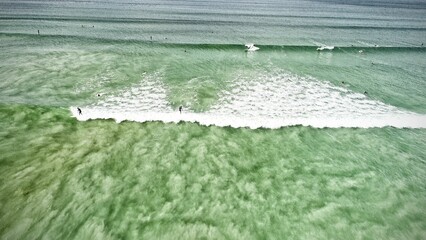 Blue ocean, Surfers on the wave, Areal view