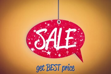 Flat design is featuring red SALE bubble on chain against orange gradient with tagline, copy space