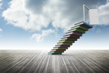 Book steps leading to door against sky