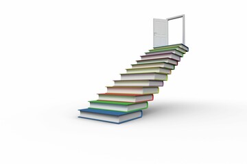 Steps made from books leading to open door