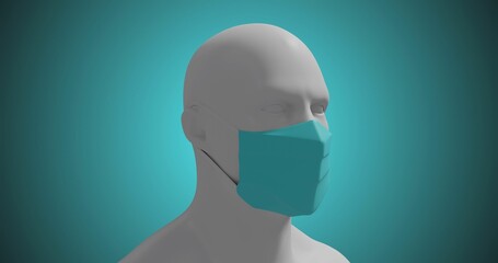 Human head model wearing face mask