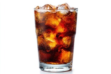 Iced cola drink in glass ice and condensation visible