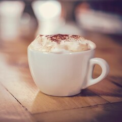 Coffee cup on wooden table