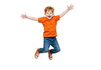 Isolated Joyful Redhead Boy Jumping High