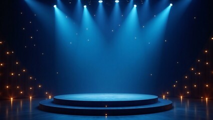 Blue stage with spotlights and ambient lighting