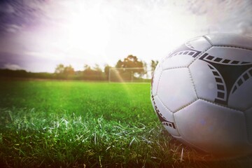 Close-up of soccer ball in soccer stadium