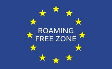 Roaming free zone text on blue European Union flag