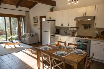 Obraz premium Rustic Modern Kitchen and Living Area Design Open Concept Home Interior
