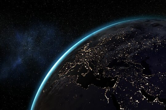 Fototapeta Illuminated planet in space