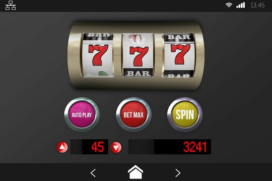 Slot machine with symbols and signs on mobile screen - Powered by Adobe