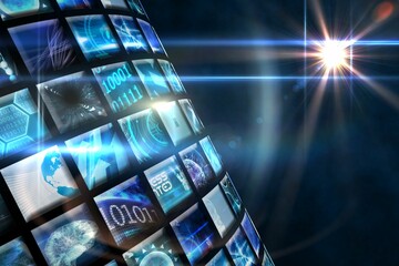 Curve of digital screens in blue