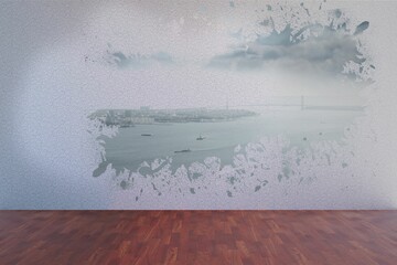 Splash on wall revealing coastline