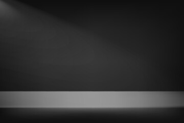 Empty Black studio room background. Empty Room Studio with table. Space for selling products, backdrop, wallpaper, background, text. Gradient table. Vector illustration.