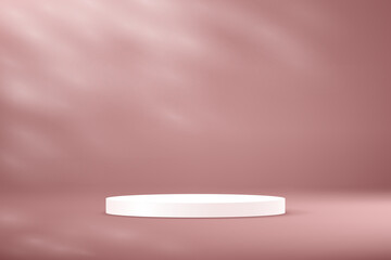 Empty pink studio room with shadow leaves with white podium background Space for selling products on the website. Vector illustration.