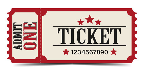 Vintage style circus ticket featuring bold red and white colors.