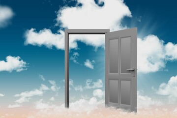 Digital composite of open door in sky