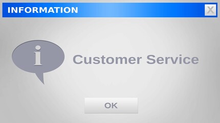 Image of information and customer service text with ok button on website page window