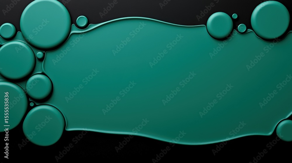 Poster textured teal surface subtle variations concept. teal paint with circular droplets on a black surfac