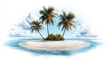 Fototapeta premium Tropical Island Paradise with Palm Trees and Clear Blue Waters under a Bright Sky
