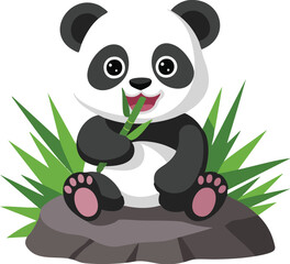 Obraz premium Cute Cartoon Panda Eating Bamboo Vector Icon