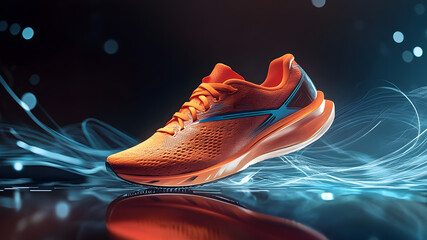 Ultra HD Futuristic glowing running shoe poster design running shoe poster design jogging shoe banner design workout shoe advertisement design shoes presentation