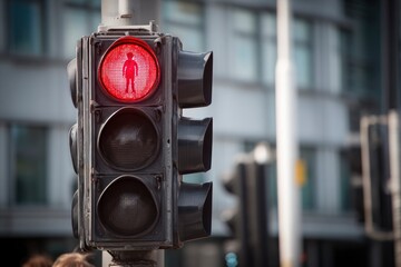Red pedestrian crossing light The signal displays the shape of a person in a red circle