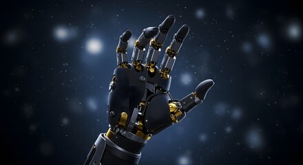 Naklejka premium Robotic Hand in Motion with Gold and Black Components