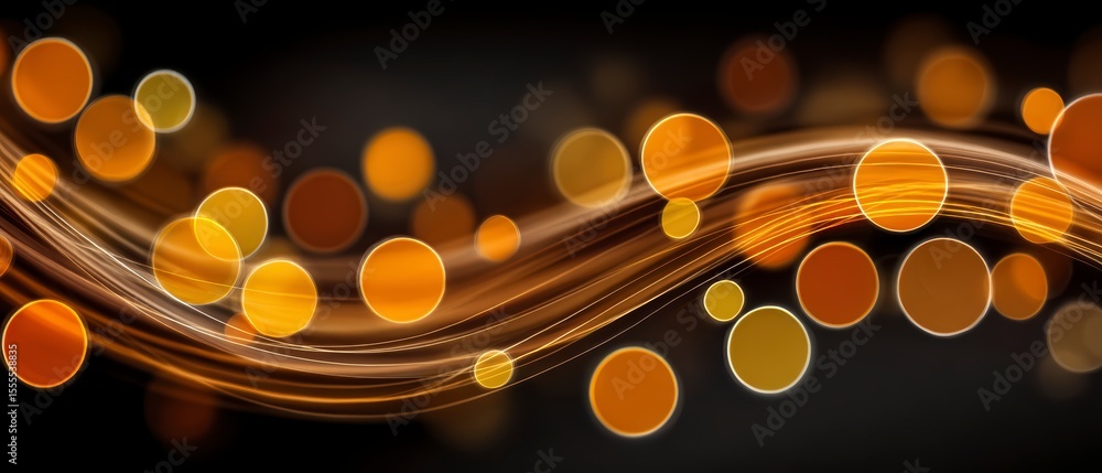 Poster abstract gold and brown bokeh lights flowing in waves on dark background abstract light streaks and 