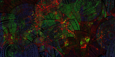 Mystical Mandala Background – Intricate Bohemian Art for Meditation, Tattoo, and Decor, colorful vintage art, ancient Indian vedic background design, old painting texture with  mathematical shapes