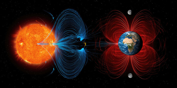 Solar and Earth's magnetic fields interacting