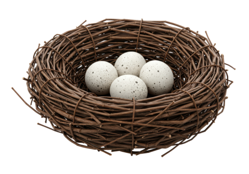 Isolated Bird Nest with Four Eggs Nature Home