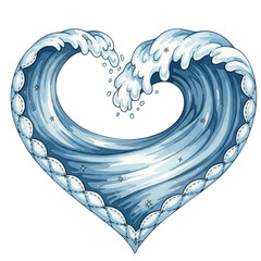 Waves of Affection: A stylized, artistic rendering of a heart, beautifully sculpted from dynamic ocean waves, representing a tidal surge of affection. 