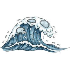 Ocean Wave Illustration: A captivating illustration of a powerful ocean wave, showcasing the intricate details of the water's movement and the energy within the vastness of the sea. 