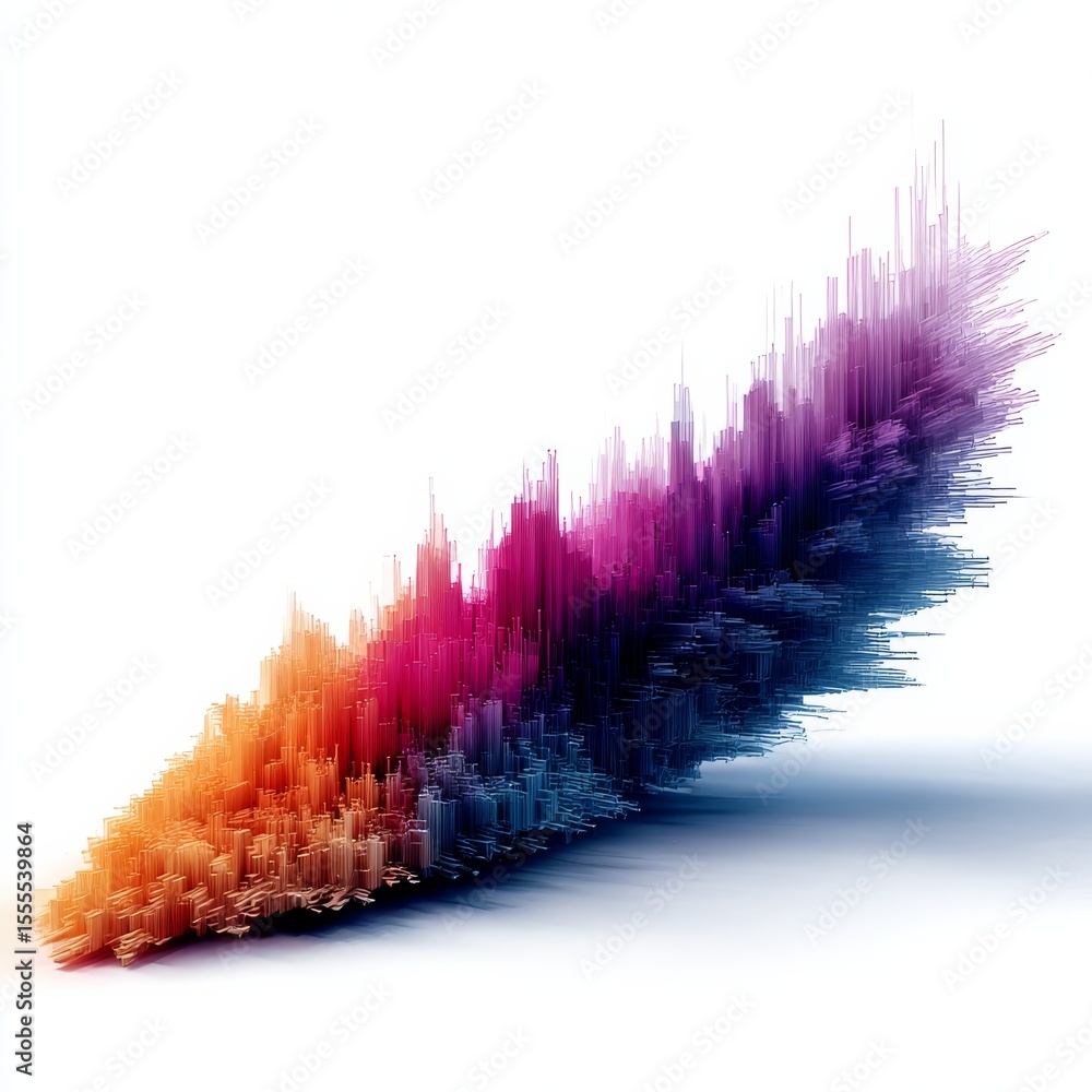 Poster abstract gradient pixel landscape: rising blocks in dynamic spectrum on white background