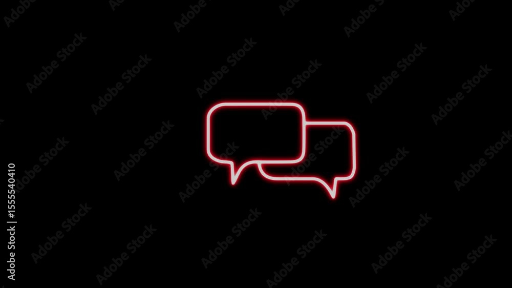Poster glowing messages chat bubble speech typing dialogue copy space icon animation black background.