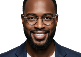 Isolated Close-Up Portrait of a Smiling African American Man with Glasses