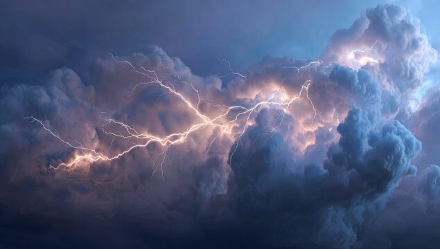 Dramatic storm clouds with lightning