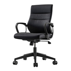 3D black office chair icon isolated on transparent background. PNG