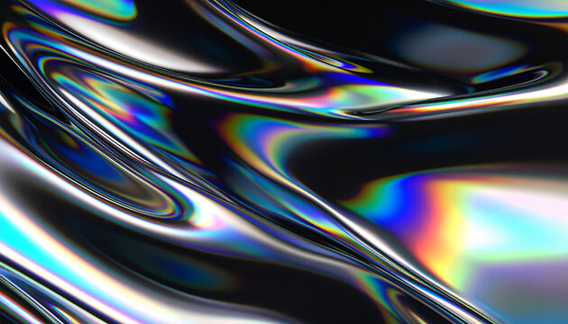Iridescent flowing abstract liquid metal with vibrant color reflections