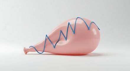 A deflated blue balloon with a glowing red chart line on its surface serves as a powerful creative concept for a downturn in the economy, symbolizing market decline, business failure, and financial cr