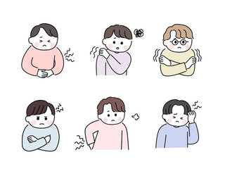 ゆるかわいい手描き風の男性／体と心の不調	
