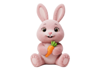 Isolated Adorable Pink Bunny Holding a Carrot