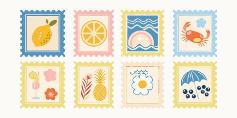 set of stamps with flowers