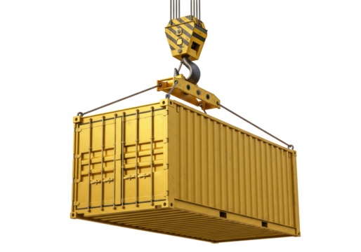 Isolated Yellow Shipping Container Hanging Crane Hook