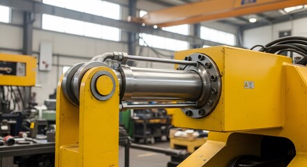 Industrial Powerhouse: The image features a large yellow machine, symbolizing the strength of industry, it shows the precision and power of technology