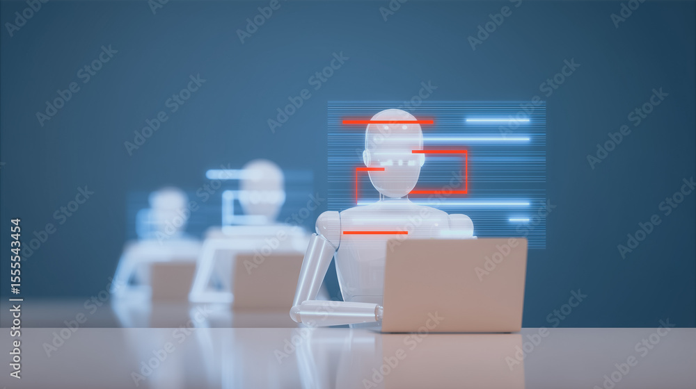 Poster ai detection: a futuristic scene where robotic figures are at work, representing the sophisticated i