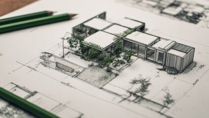 Architectural drawings of a modern house