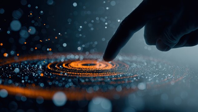 Hand touching a digital sphere