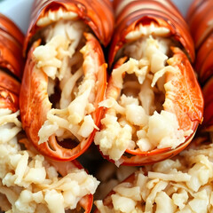 Delicious Lobster Delight: A mouthwatering image of perfectly cooked lobster, showcasing succulent meat and vibrant colors, evoking culinary satisfaction and gastronomic pleasure.