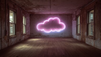 Empty room, neon cloud